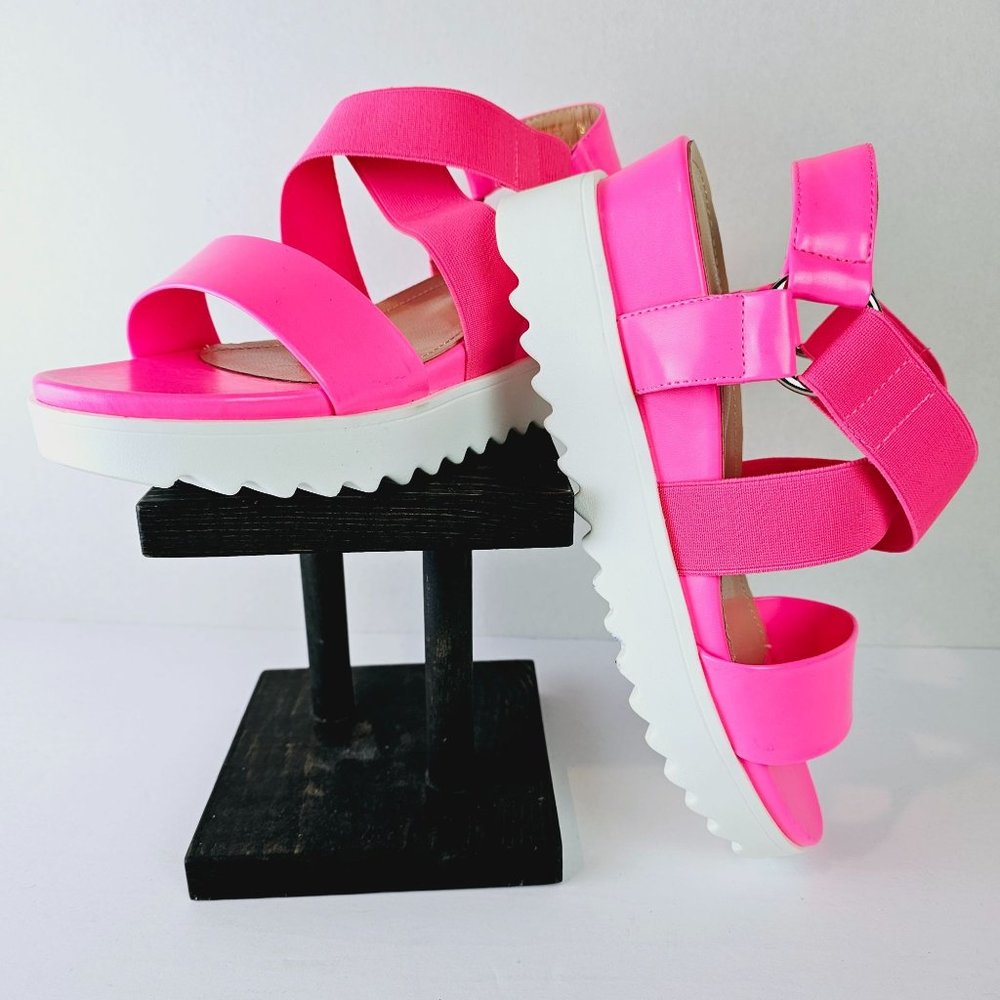 Dream Pairs Hot Pink Platform Wedge Sandals - Picture 1 of 7